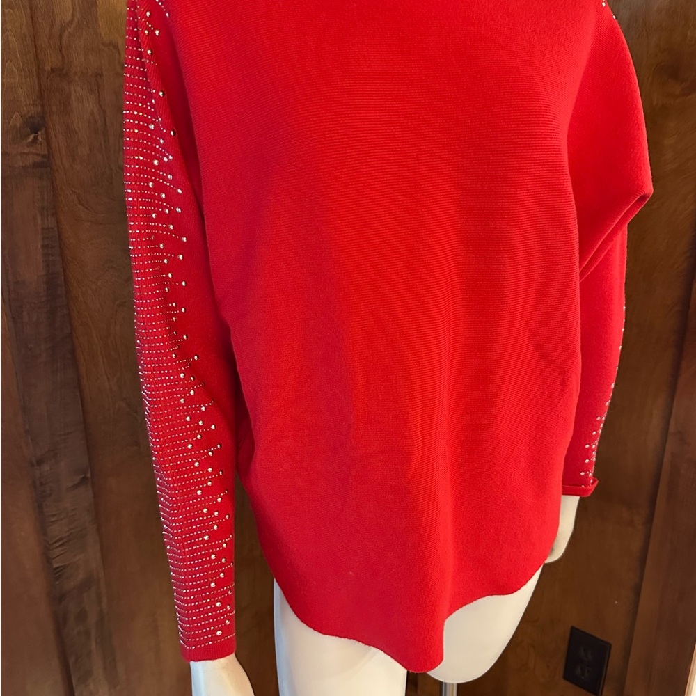Red Sweater with Embellished Sleeves